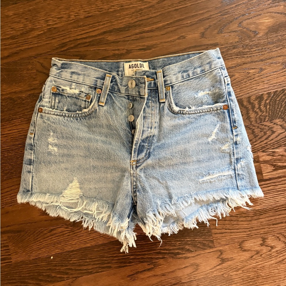 AGOLDE Women's Distressed Denim Shorts - Light Blue size 24